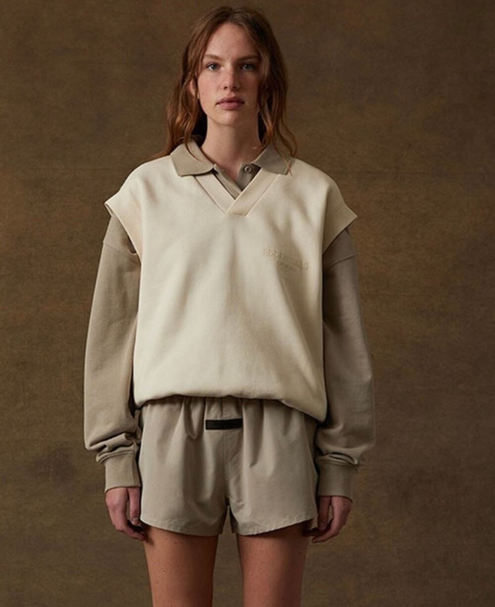 Essentials Cream & Tan Vest Sweater - Size Medium